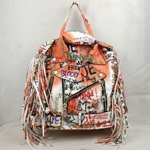 Multi Graffiti Motorcycle Jacket Fringe Backpack